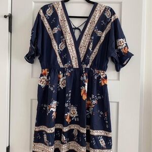 Cupshe Floral plunging dolman sleeve mini Dress